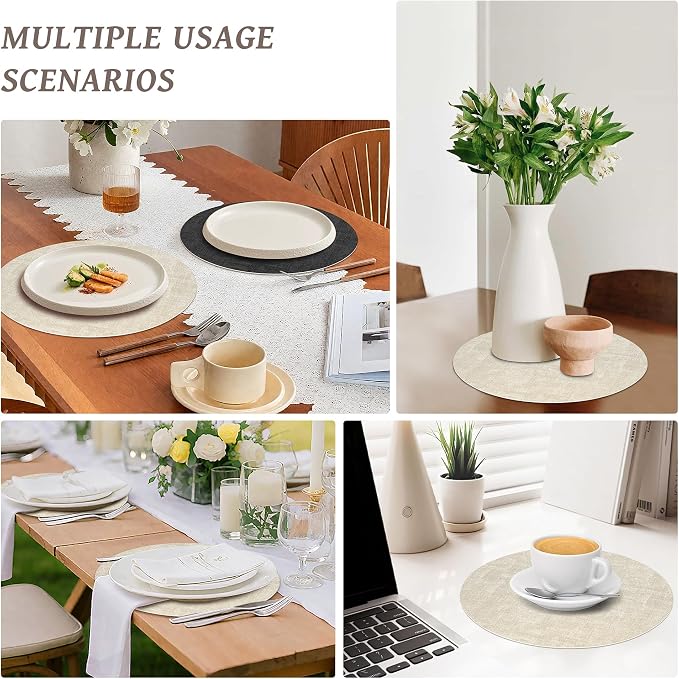 NCUE 13" Faux Leather Round Placemats Set of 4, Reversible Dual-Color | - Image 7