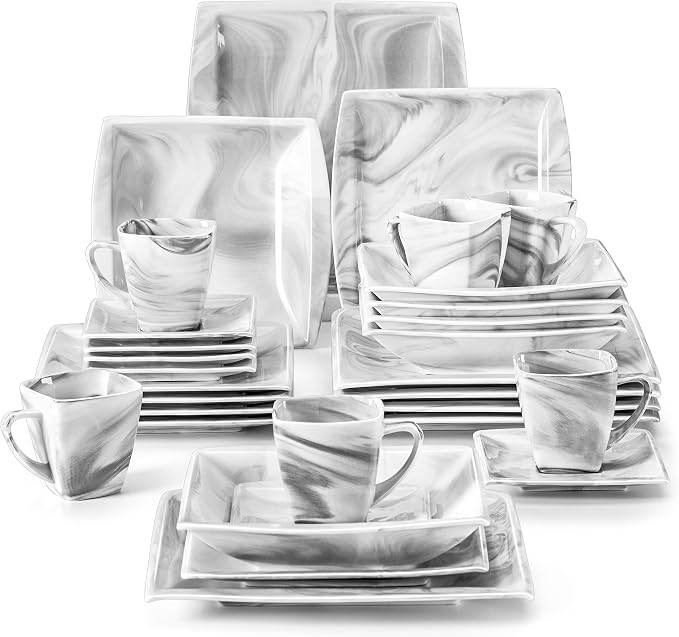 MALACASA Dinnerware Sets, 30 Piece Porcelain Plates and Bowls Sets by MALACASA