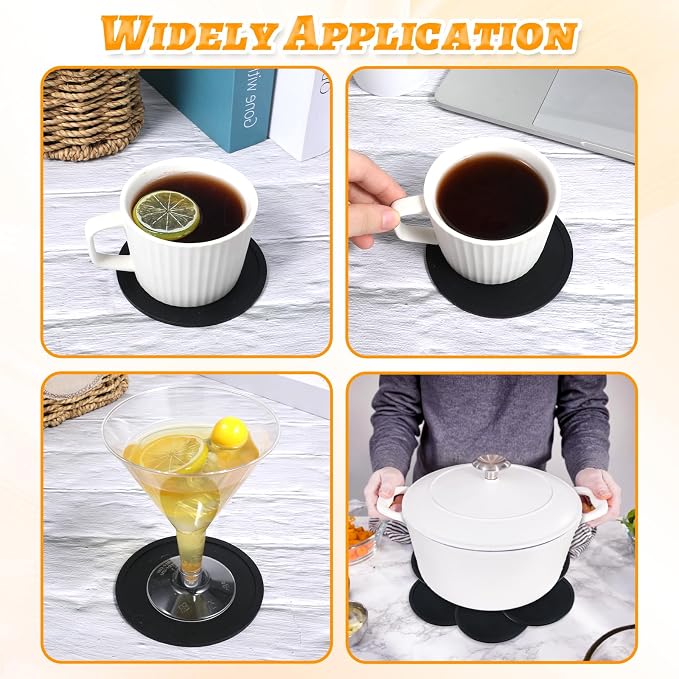 Black Coasters Set of 4, Silicone Coaster - Image 5