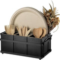 PTSTING Silverware Caddy Black Wood Silverware Holder Paper Plate Dispenser | by PTSTING