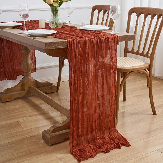 Asee'm 6pcs Terracotta Fall Cheesecloth Table Runner 10FT Boho Burnt Orange | - Image 7