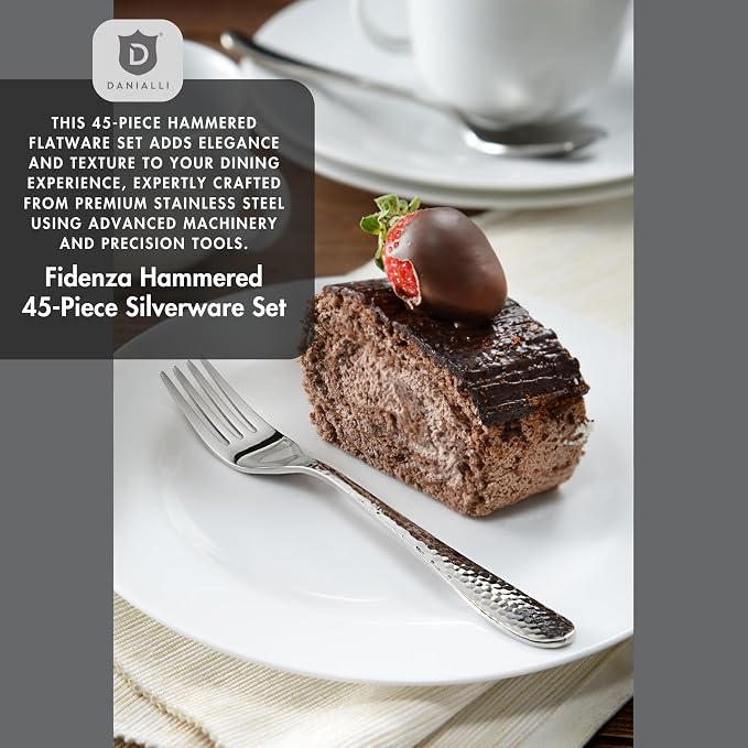 Hammered Silverware Set with Serving Utensils, 18/10 Stainless Steel Flatware - Image 2