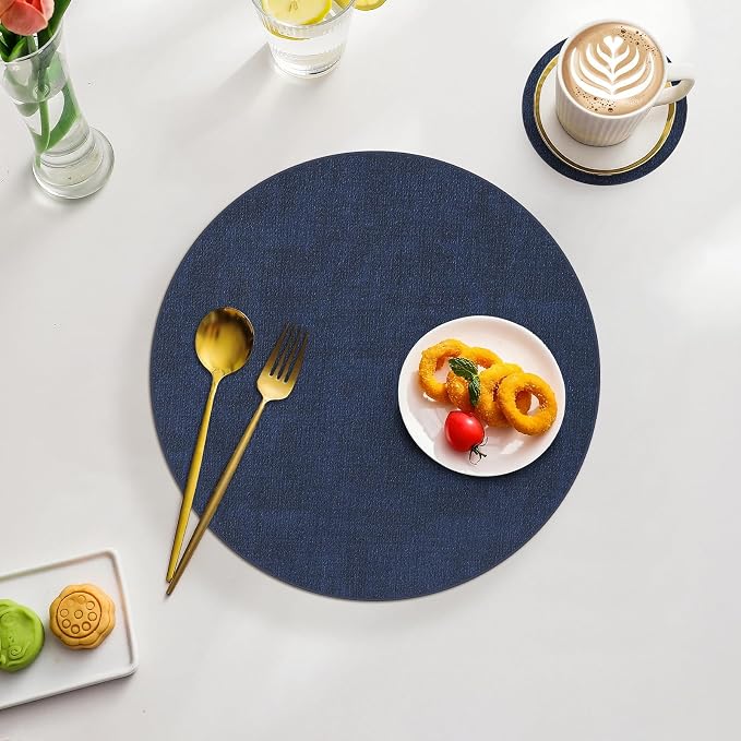 Homaxy Round Faux Leather Placemats and Coasters, Wipeable Place Mats, - Image 7