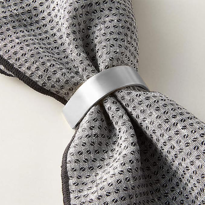 Wonlex Napkin Rings Set of 8, Metallic Silver Napkin Ring Holder Glossy - Image 2