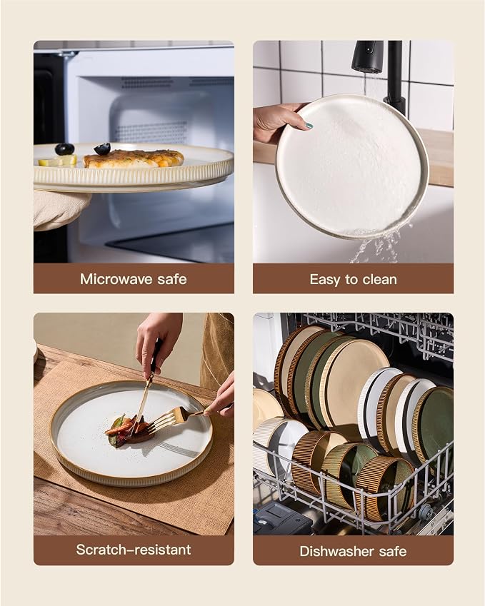 Ceramic Dinnerware Set for 4, 8-Piece Flat Dinner Plates and Salad Plates | - Image 7