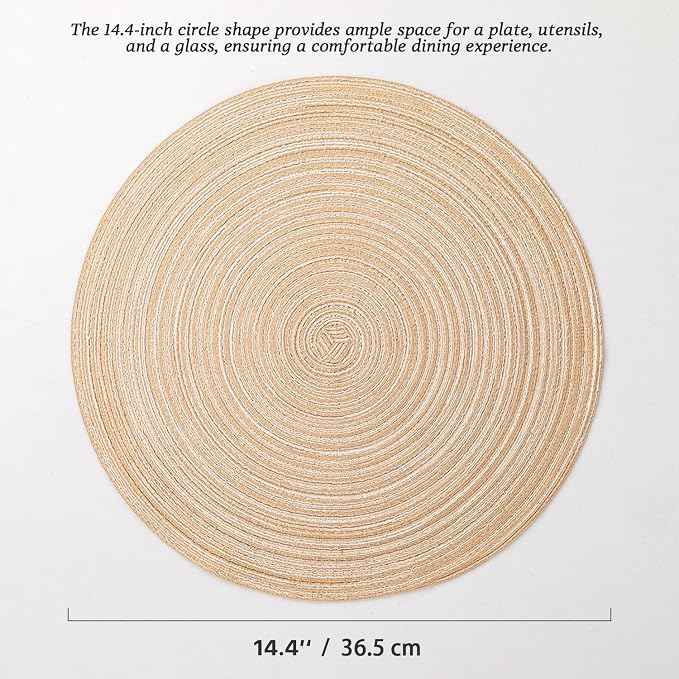 Round Placemats Set of 6 Woven Placemats Washable Braided Table Mats - Image 6