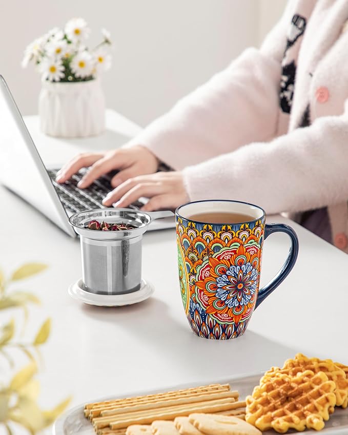 vancasso Ceramic Tea Mug with Infuser and Lid, 18 Ounce Bohemian Loose Leaf Cup - Image 6