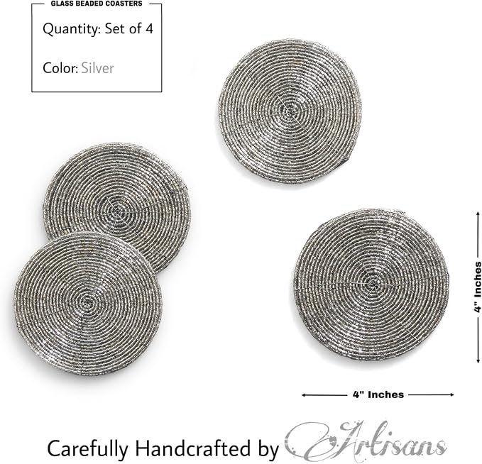 Handmade Beaded Coasters, Glass Bead Coasters in Silver, Coffee Table Décor - Image 5