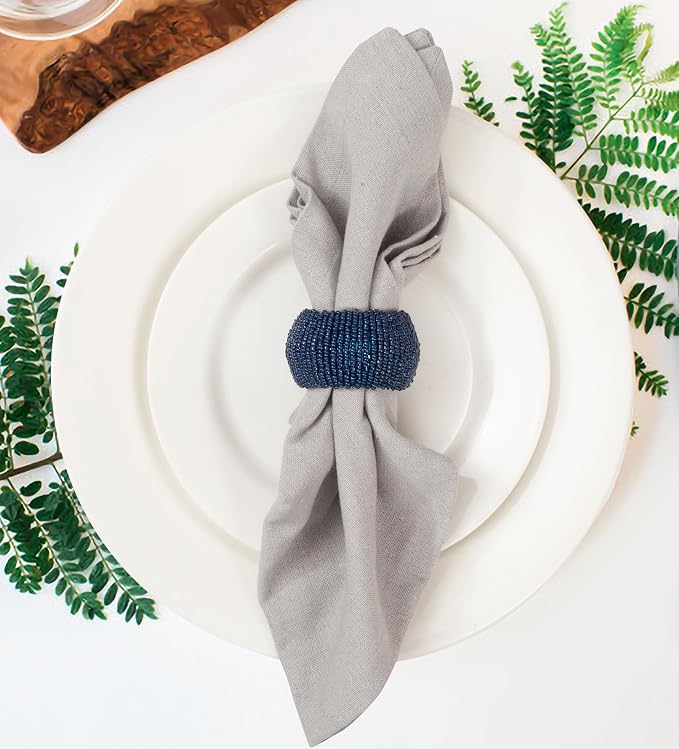 Navy Napkin Rings, Handmade Beaded Napkin Rings Set of 12, Beaded Napkin Holders - Image 6