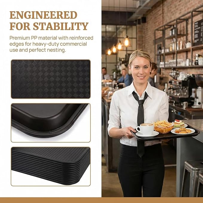12 Pack Fast Food Tray, 13.7 x 10.5 Inch Plastic Restaurant Serving Tray - Image 3