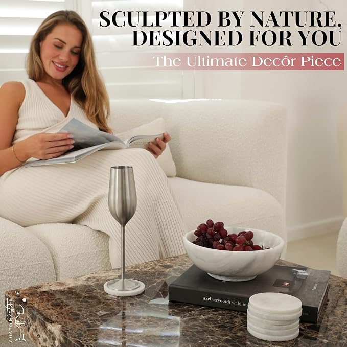 Gusto Nostro 8" Luxury White Marble Decorative Bowl - Image 2