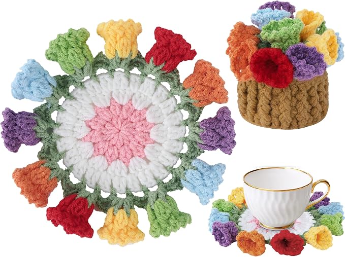 Crochet Flower Coasters, Handmade Bouquet Coasters by VaneOak