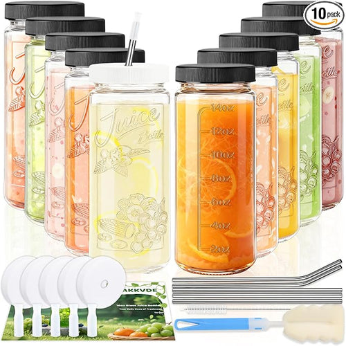 10 Pack 16oz Glass Juice Bottles by CAKKVDE