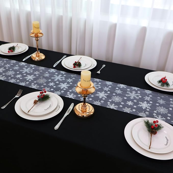 Snowkingdom 2PCS Silver Christmas Snowflake Glitter Table Runner 108 Inch | - Image 6