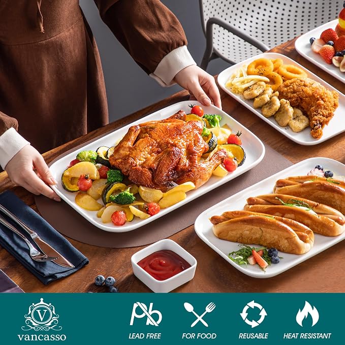 vancasso Stern Serving Platters Set of 3, 11/13/ 15 Inches Rectangular Ceramic - Image 3