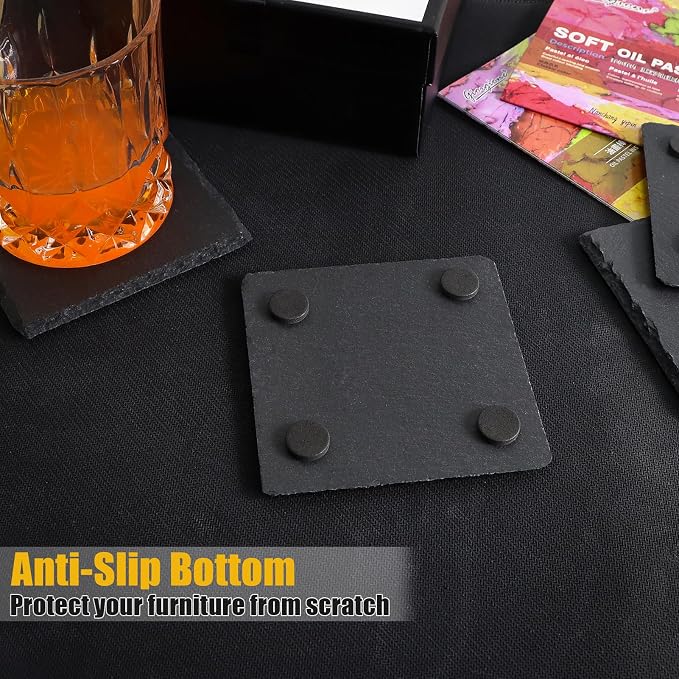 VIBRATITE 12 Pack 4 Inch Square Black Slate Drink Coasters - Image 3