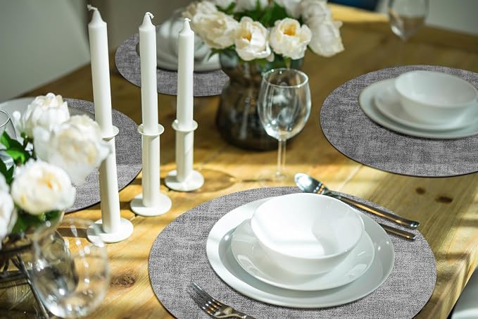 Round Faux Leather Placemat and Coaster 8 Packs, Washable Heat Resistant Dining - Image 8
