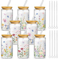Mumufy 8 Pack Wildflower Glass Cups Gift Aesthetic Cute Glass Cup Tumbler by Mumufy