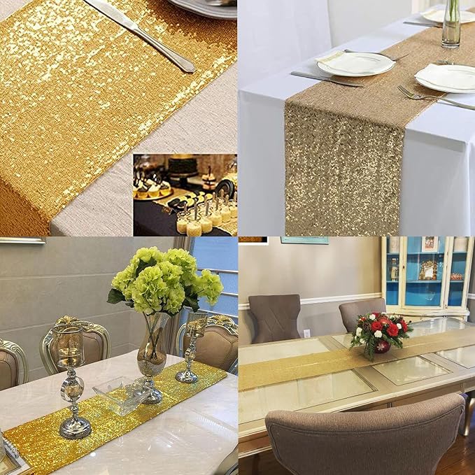 12 Packs Sequin Table Runner Champagne Gold 12 X 108 Inch Glitter Dining Table - Image 8