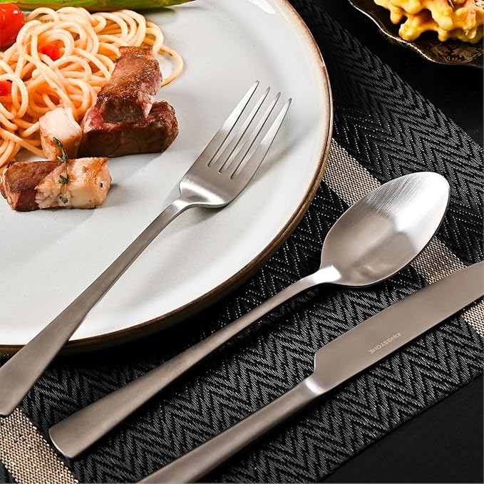 18/10 Flatware set for 12, 60 Piece Matte Stainless Steel Silverware Set | - Image 7