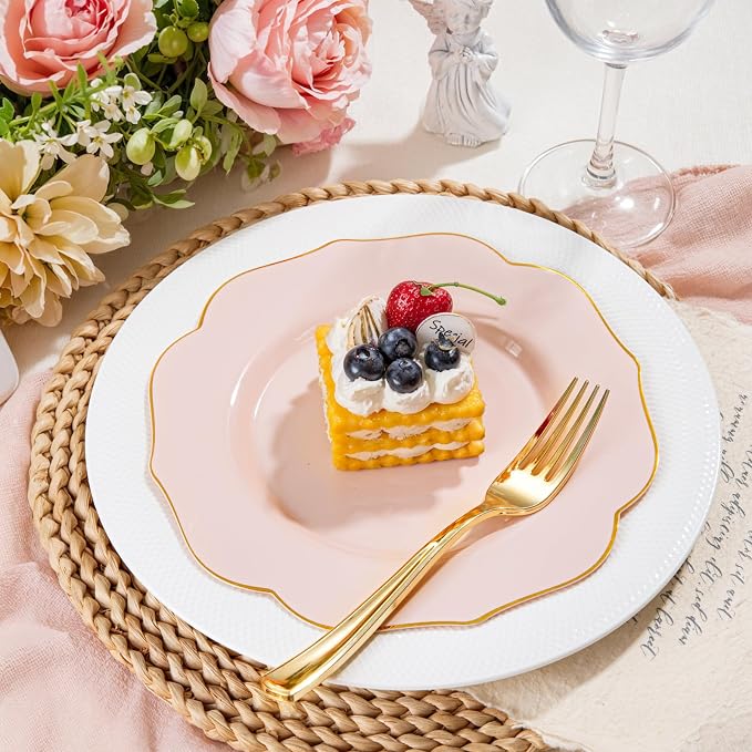bUCLA 48Pieces Pink Plastic Dessert Plates - Image 8