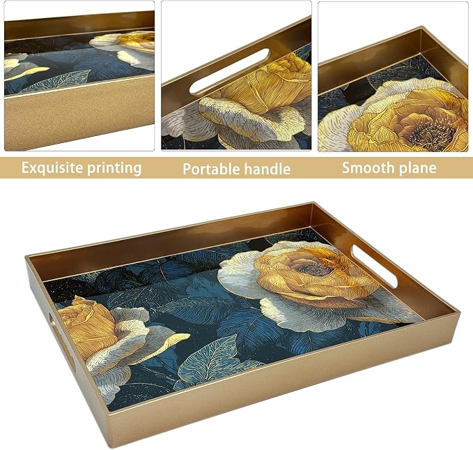 Serving Tray with Handles, 15.7 * 11.8 inches, Plastic Ottoman Tray with - Image 2
