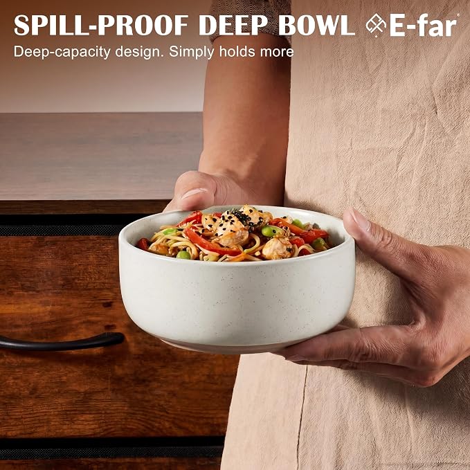 E-far Cereal Bowls Set of 6, 27oz Ceramic Deep Soup Bowls - Image 6