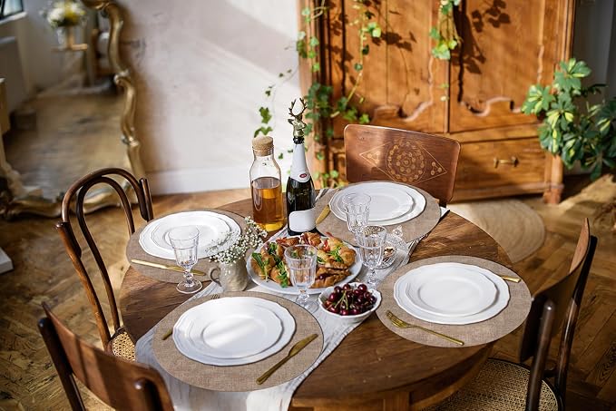 Round Faux Leather Placemat and Coaster 4 Packs, Washable Heat Resistant Dining - Image 9