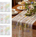 Ivory White Floral Table Runner 10ft Embroidery Tulle Spring Wildflower Table by Windkream
