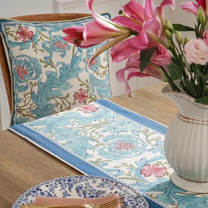 Patdrea Designer Vintage French Linen Table Runner, Elegant Blue Floral Pattern - Image 5