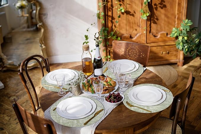 Round Faux Leather Placemat and Coaster 4 Packs, Washable Heat Resistant Dining - Image 9