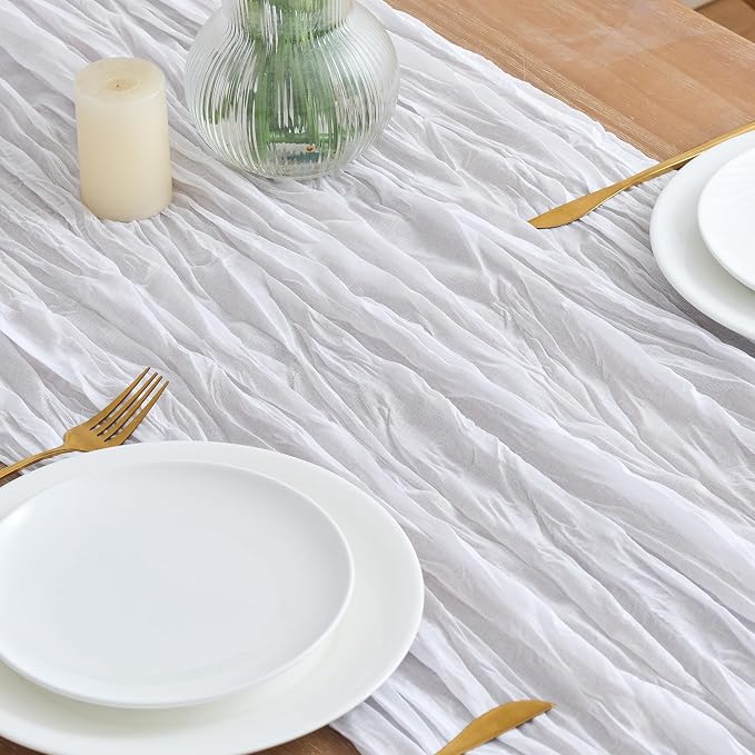 Asee'm 12pcs Ivory White Cheesecloth Table Runner Summer 10FT Gauze Rustic | - Image 3