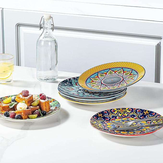 HENXFEN LEAD Boho Ceramic Salad & Dessert Plates Set of 6, 8.5 Inch | Assorted - Image 7