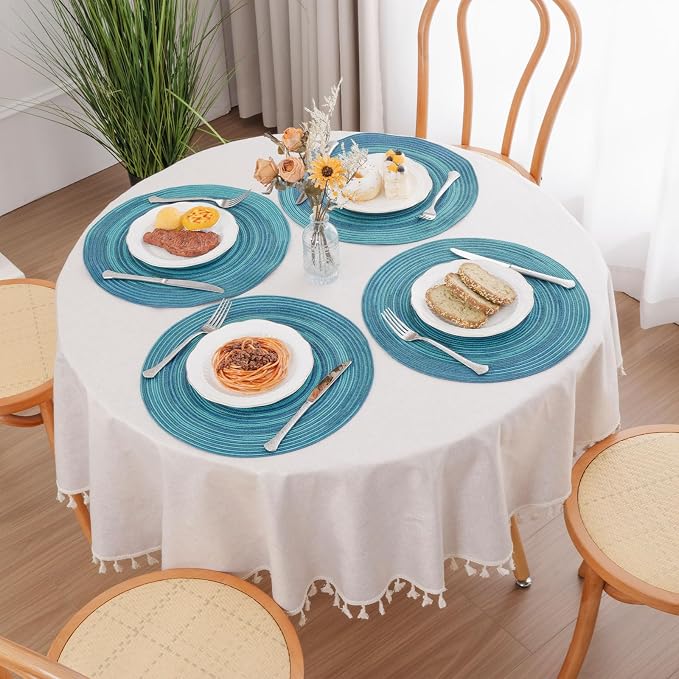 SHACOS 15 inch Round Placemats Set of 6 Variegated Multicolor Place Mats Cotton - Image 7