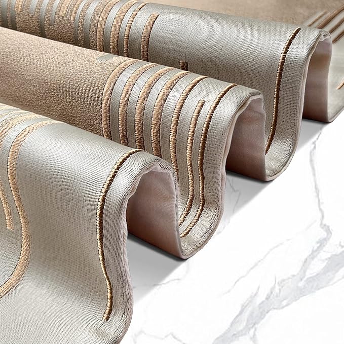 Luxury Champagne Table Runner 13 x 98 Inches Long, Modern Abstract Striped | - Image 3