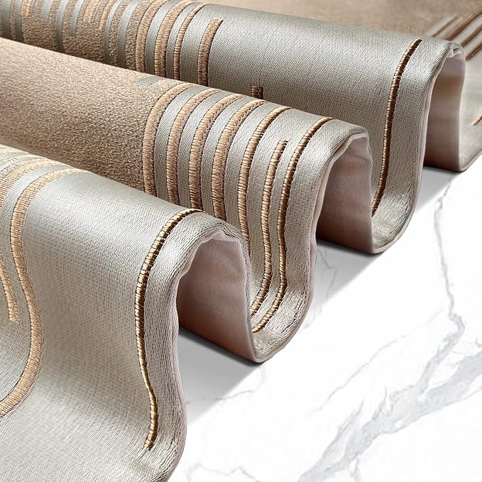 Luxury Champagne Table Runner 120 Inches Long, Modern Abstract Striped | Thick - Image 3