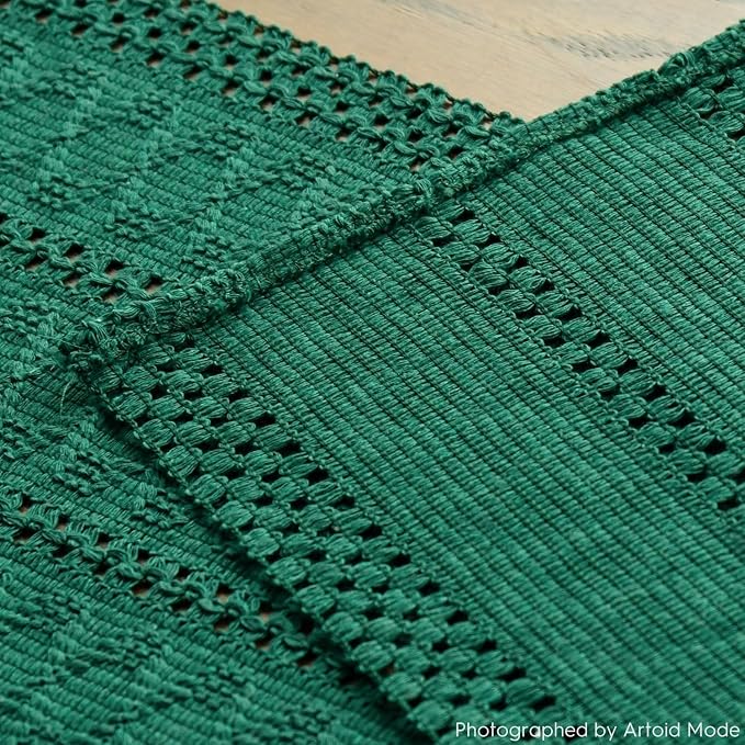 Artoid Mode Dark Green Woven Farmhouse Hollow Table Runner 12x48 Inch | Holiday - Image 4