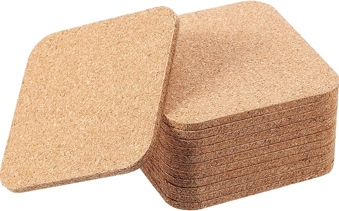 Boao 12 Pieces Square Cork Coasters Wooden Thick Drink Coasters 4x4 Inch by Boao