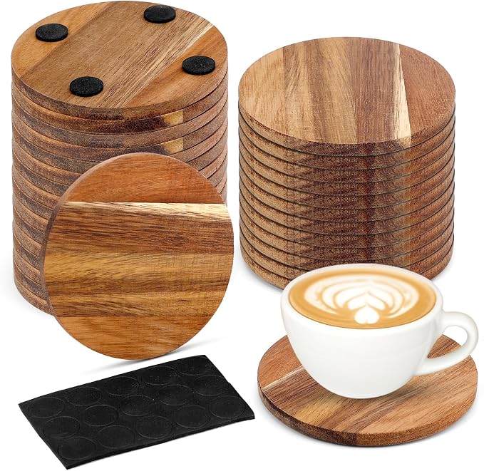 24PCS Wood Coasters Round Wooden Coaster by AFOROEOA