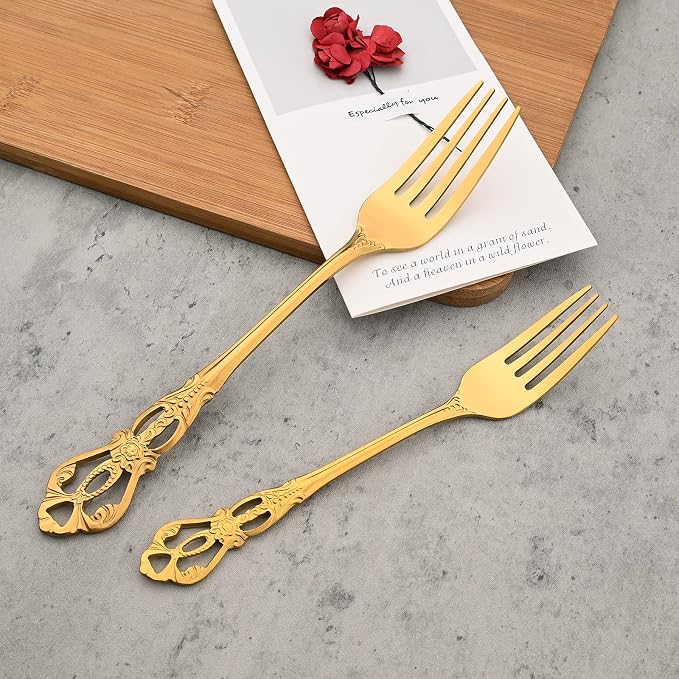 8-Piece Luxury Royal Silverware Set, 18/10 Stainless Steel Gold Flatware Set - Image 6