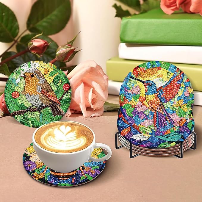 8 PCS Spring Diamond Art Coasters Kits Animals Diamond Painting Coaster | - Image 5