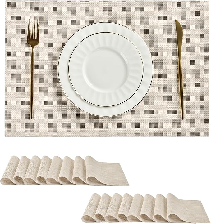 Leetaltree Beige White Placemats Set of 16 by Leetaltree-ArtatEveryTable