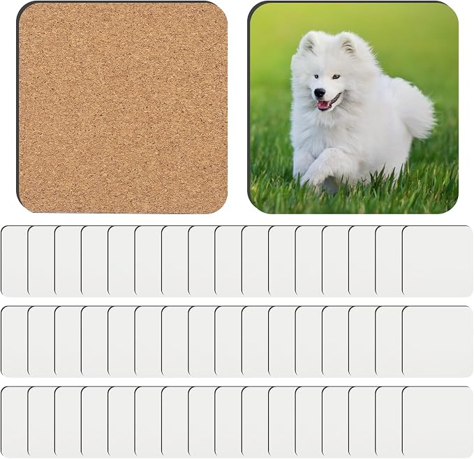 48 Pcs Sublimation Coasters Blanks, 3.93 x 3.93 Inch, MDF Cork | Sublimation by Guiqulai