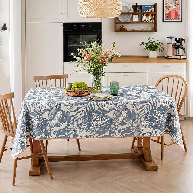 jinchan Blue Tropical Floral Linen Rectangle Table Cloth 50x84 | Large table - Image 6