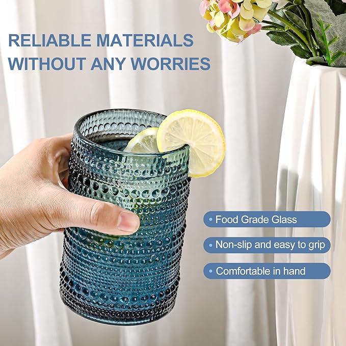 ZMOWIPDL Drinking Glasses Set of 6, 15 oz Blue Hobnail Glass Cups | Vintage - Image 5