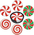 Christmas Candy Coasters Leather Round Drink Coasters 6 Pcs Set by Yopiiefa