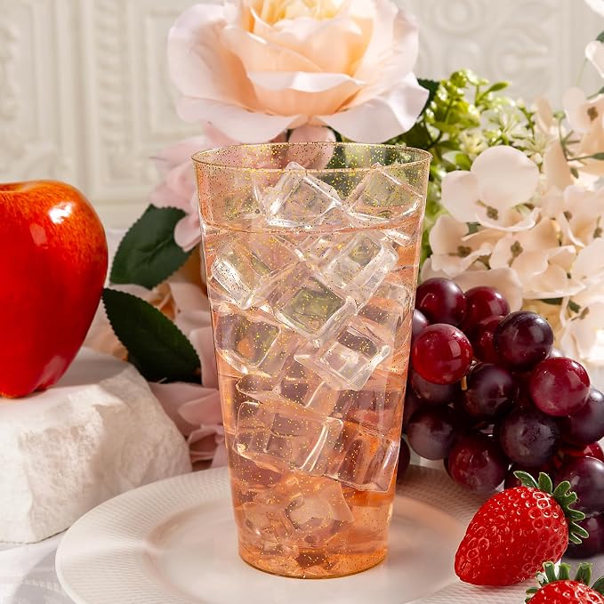 I00000 16 oz Gold Plastic Cups, 100 Pack Gold Glitter Plastic Cups Tumblers - Image 5