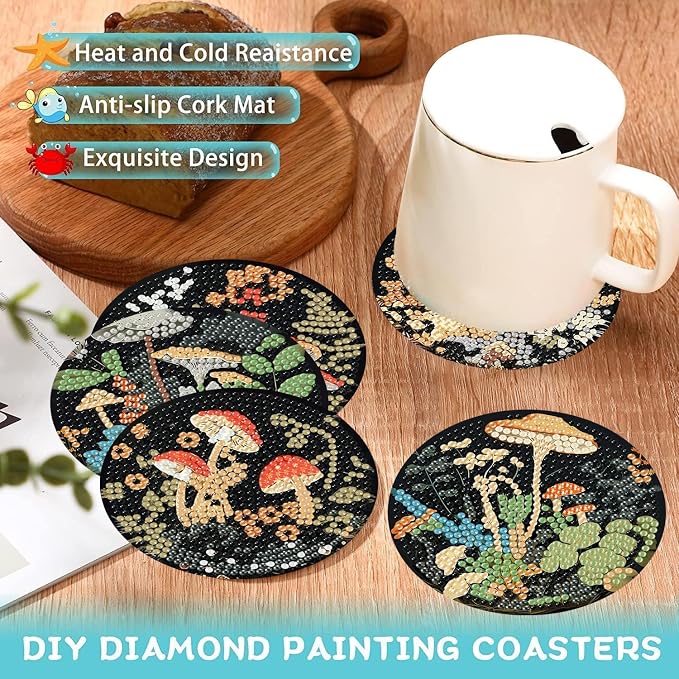 8 Pcs Mushroom Forest Diamond Art Coasters Kit - Image 5