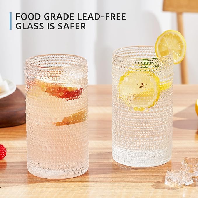 16oz Hobnail Drinking Glasses Set of 12, Vintage Large Capacity Embossed Clear - Image 4