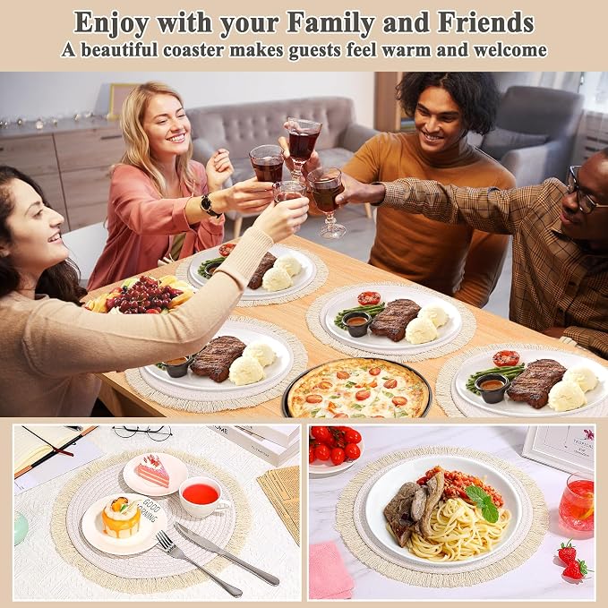 Round Placemats Set of 4 Table Mats 13Inch Washable Cotton Heat Resistant - Image 6